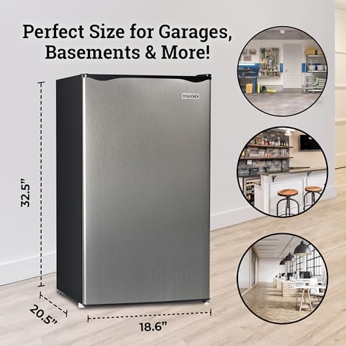 Igloo 3.2 Cu.Ft. Single Door Compact Refrigerator with Freezer - Slide Out Glass Shelf, Perfect for Homes, Offices, Dorms - Platinum