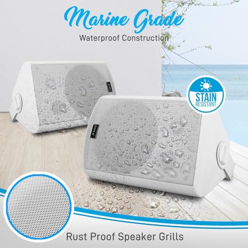 Outdoor Wall-Mount Patio Stereo Speaker - Waterproof Bluetooth Wireless & No Amplifier Needed - Portable Electric Theater Sound Surround System - Pyle PDWR61BTWT