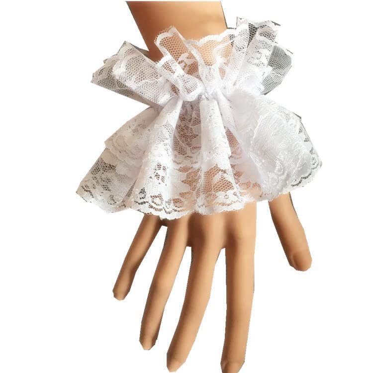 AUOCATTAIL Lolita Lace Gloves White Hand Sleeve Sexy Lace Elastic Bracelet for Halloween, Wedding, Tea Party, Masquerade, Nightclub