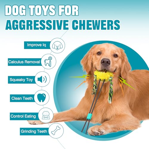 Dog Toys for Aggressive Chewers Interactive Indestructible Puzzle Stimulating Chew Toy Suction Cup Tug of War Enrichment Rope Boredom Busy Self Play Food Teething Puppy Dispensing Squeaky Ball Dogs