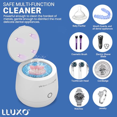 LLUXO's Ultrasonic and UV Cleaning Machine for Aligners, Dentures, Retainers, Trays, Mouth Guards, and all dental appliances; Jewelry, Diamonds, Watches, Coins and more