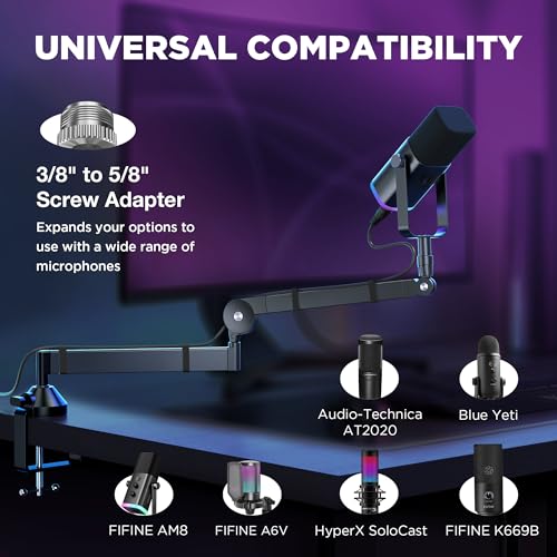 InnoGear Low Profile Mic Arm, Microphone Boom Arm Desk Mount for Fifine AM8 K669B Elgato Blue Yeti HyperX QuadCast AT2020 Shure SM58 SM7B, Mic Stand with Mic Clip 3/8" to 5/8" Adapter