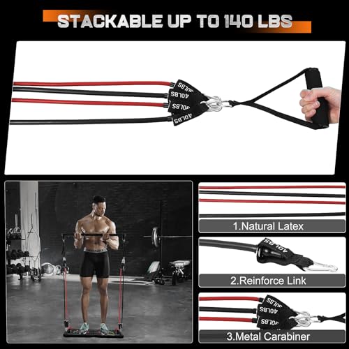 Home Gym Equipment, Large Compact Push Up Board, Portable Home Gym System with Pilates Bar, Resistance Band, Ab Roller Wheel, Full Body Workout at Home, Professional Push Up Strength Training