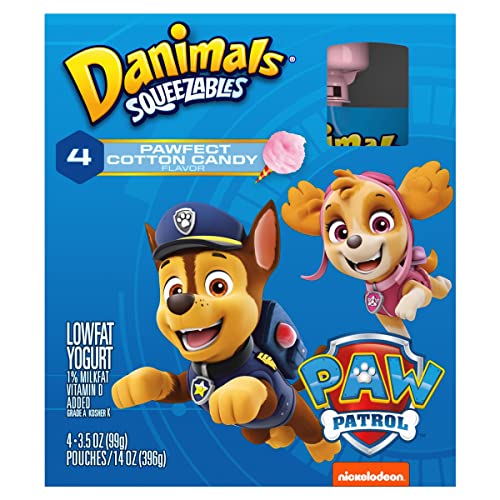 Danimals Squeezables Low Fat Yogurt Pouch, Cotton Candy, Gluten-Free,3.5 Oz, Pack of 4