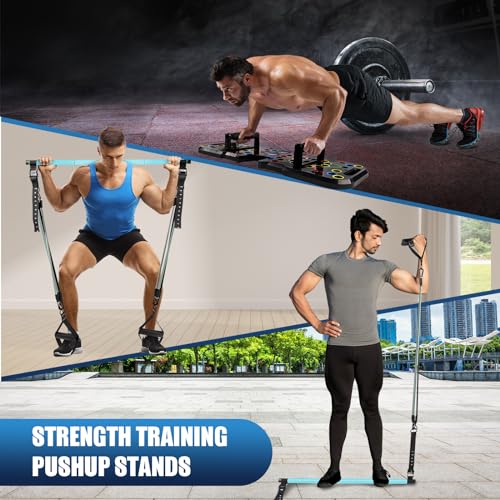 Push Up Board with Resistance Bands, Portable Home Gym Exercise Equipment, Handles and Ankle Straps for Full Body Workout at Home Gym