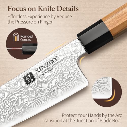 XINZUO 5 Pieces Kitchen Knife Set without Block, Hand Forged 67 Layers Damascus Steel Professional Chef Knife Set, Ultra Sharp,Olive Wood Octagonal Handle, Gift Box