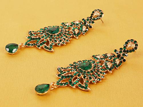 Touchstone "Hollywood Glamour Oscar Collection" Extra Long Chandelier Earrings Indian Paisley Motif Designer Bridal Jewelry In Antique Gold or White Tone for Women.