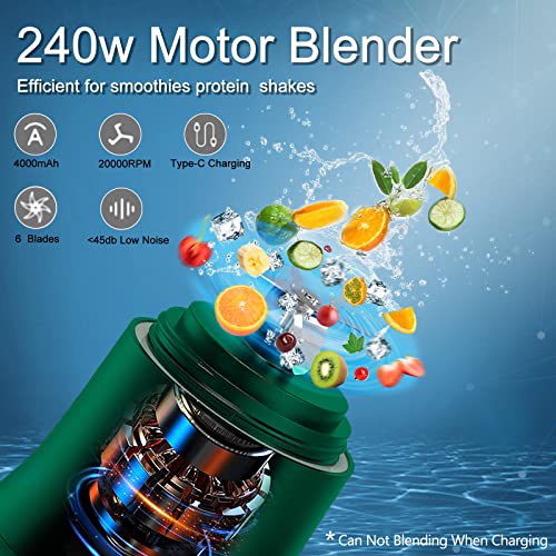 Portable Blender 20 Oz, Personal Size Blender for Shakes and Smoothies with 6 Blades, Mini Small Smoothie Blender Bottles for Kitchen, Home, Travel, Sports (Green)