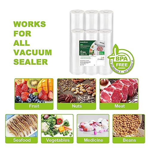 Bonsenkitchen Vacuum Sealer Rolls Bags, 6 Pack 3 Rolls 11" x 20' + 3 Rolls 8" x 20' Commercial Grade BPA Free Bag Rolls, Durable Customized Size Food Vac Bags for Storage and Sous Vide Cooking VB3211