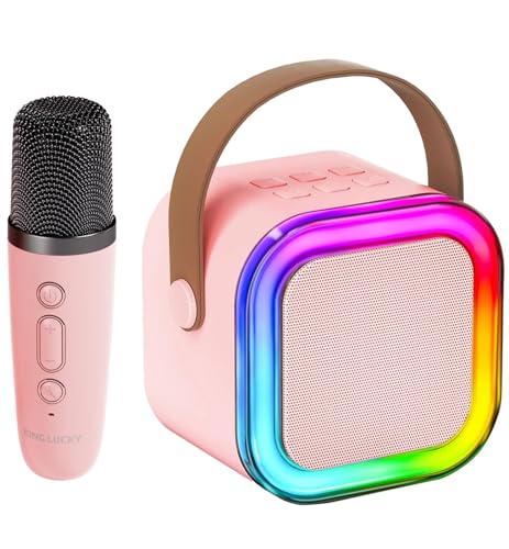 Mini Karaoke Machine for Kids Gifts Adults (Cute Little & Portable) Bluetooth Speaker with Wireless Microphone (Sound Loud) Birthday Gifts for Girls 3-12 Years Old Toddler Toys - Pink