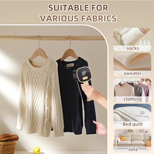 Rechargeable Lint Remover, Fabric Shaver Fuzz Remover, Sweater Shavers with 6-Leaf Blades, 3-Speeds Digital LED Display to Remove Pilling for Clothing and Furniture, Fuzz, Lint Ball, Black