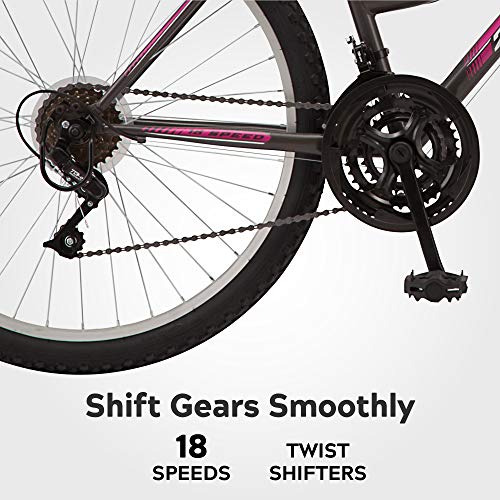 Pacific Mountain Sport Bike for Adult Youth Men Women, 24-26-Inch Wheels, 18-Speed Twist Shifters, Linear Pull Brake, Front Suspension, and Steel Frame