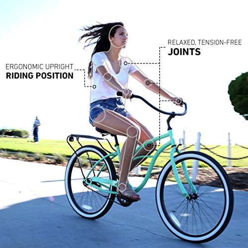 sixthreezero Around The Block Women's and Men's Beach Cruiser Bikes, Hybrid Bicycles with Rear Racks, 26 Inch Wheels