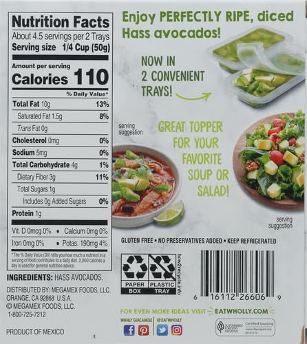 Wholly Avocado Diced, 4 oz Tray (2 Pack)