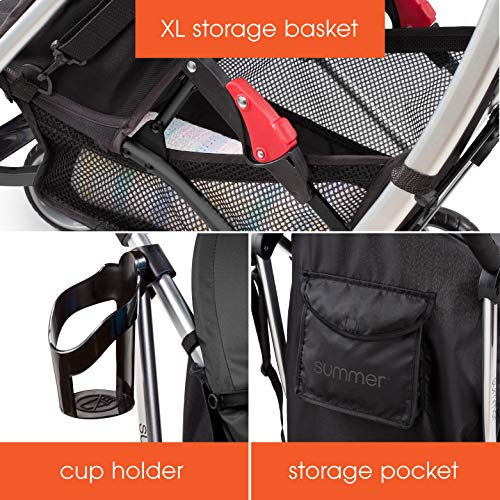 Summer Infant 3Dlite Convenience Stroller, Black – Lightweight, with Aluminum Frame, Large Seat Area, Mesh Siding, 4 Position Recline, Extra Large Storage Basket – for Travel