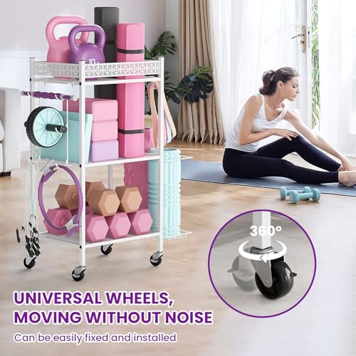 VOPEAK Yoga Mat Storage Rack, Home Gym Storage Rack Yoga Mat Holder, Workout Storage for Yoga Mat, Foam Roller, Gym Organizer Gym Equipment Storage for Home Exercise and Fitness Gear (Metal)