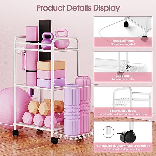 Home Gym storage Rack - Gym Equipment Storage Rack for Yoga Mat Yoga Ball Dumbbells Kettlebells Foam Roller Yoga Strap and Resistance Bands Workout Equipment Organizer