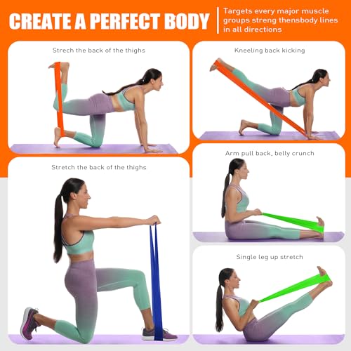 Resistance Bands, Exercise Bands, Physical Therapy Bands for Strength Training, Yoga, Pilates, Stretching, Stretch Elastic Band with Different Strengths, Workout Bands for Home Gym
