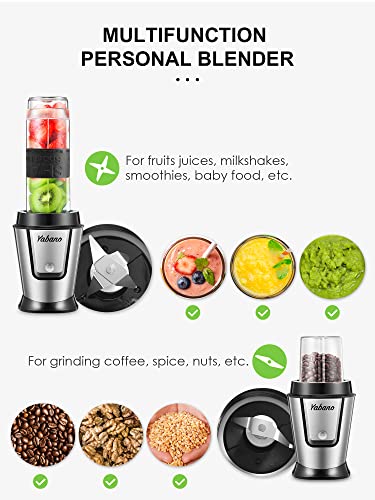 Personal Blender with 2 x 20oz Travel Bottle and Coffee/Spices Jar, Portable Smoothie Blender and Coffee Grinder in One, 500W Single Serve Blender for Shakes and Smoothies, BPA free(Black)