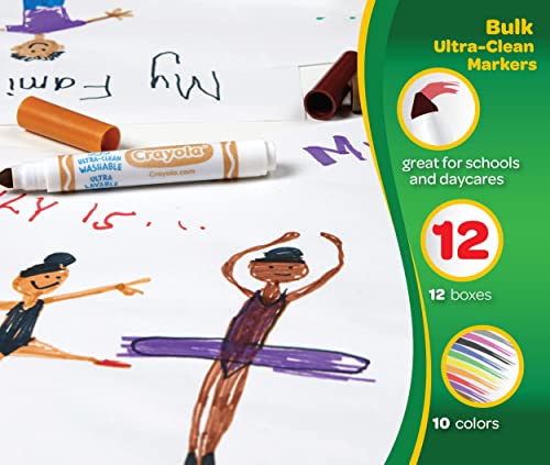 Crayola Ultra Clean Washable Markers (12 Boxes), Bulk Markers for Kids, 10 Broad Line Markers, Gifts for Girls & Boys, 4+