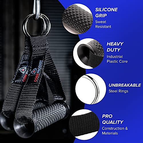 Core Prodigy Heavy Duty Exercise Handles - Grip Attachments for Cable Machine Pulleys, Gym Equipment, Resistance Bands, and Weight Lifting