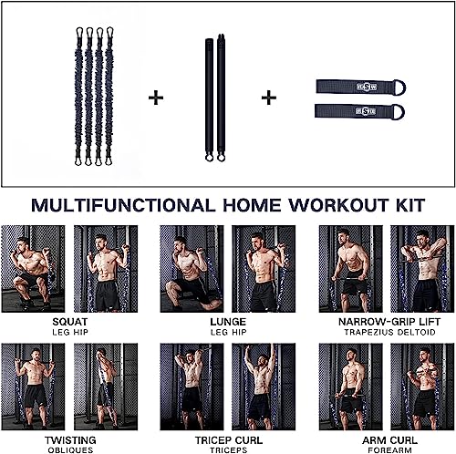 INNSTAR Gym 3.0 Portable Home Gym Training Set, Adjustable Bench Press Squat Resistance Bands with Fitness Bar, Foot Cover, Full Body Workout Fitness Equipment, All in One Gym for Home, Travel