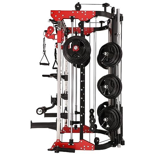 Altas Strength Home Gym Smith Machine with Pulley System Gym Squat Rack Pull Up Bar Upper Body Strength Training Leg Developer Light Commercial Fitness Equipment Included Accessories 3058