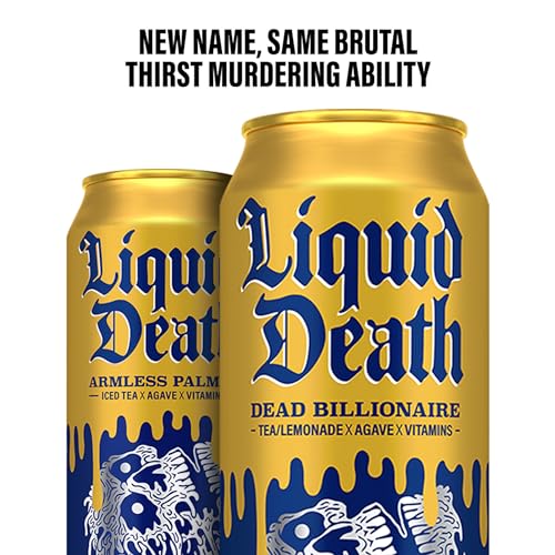 Liquid Death, Dead Billionaire Iced Tea, Half Lemonade Half Black Tea Sweetened With Real Agave, B12 & B6 Vitamins, Low Calorie & Low Sugar, 8-Pack (King Size 19.2oz Cans)