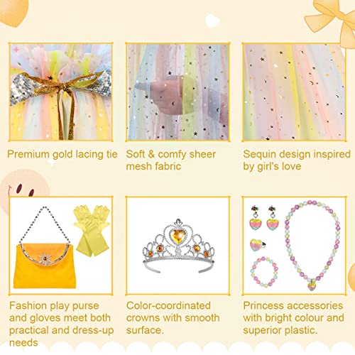 Meland Princess Dress up Clothes for Little Girl, 11Pcs Princess Cape with Crown, Princess Dresses for Girl 3-8 Birthday Gift