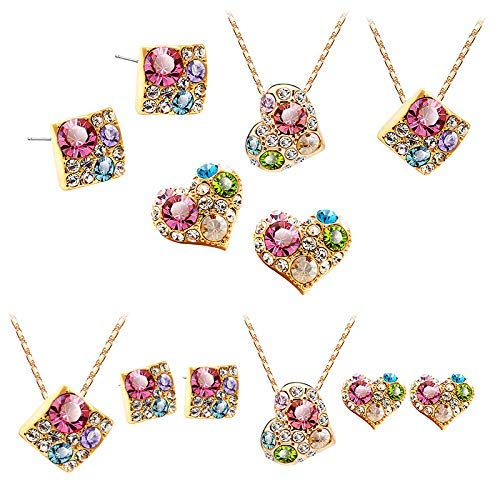 Women Necklace Earring Colorful Heart Pendant Girl Chain Collar Ear Studs Party Wedding Jewellery Set Love Gift Practical treatment