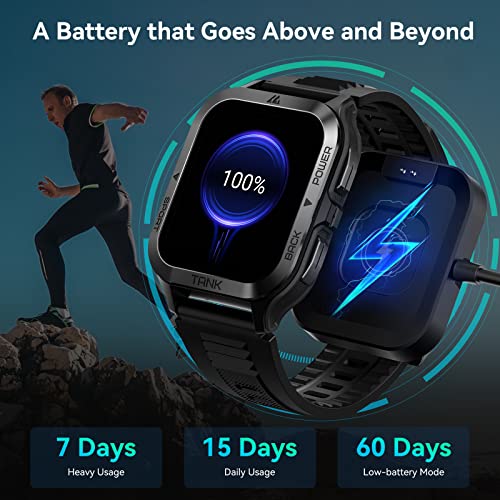 AMAZTIM Smart Watch, 60 Days Extra-Long Battery, 50M Waterproof, Rugged Military Bluetooth Call(Answer/Dial Calls),1.85" Ultra Large HD Display, AI Voice Assistant,Compatible for Android and iOS