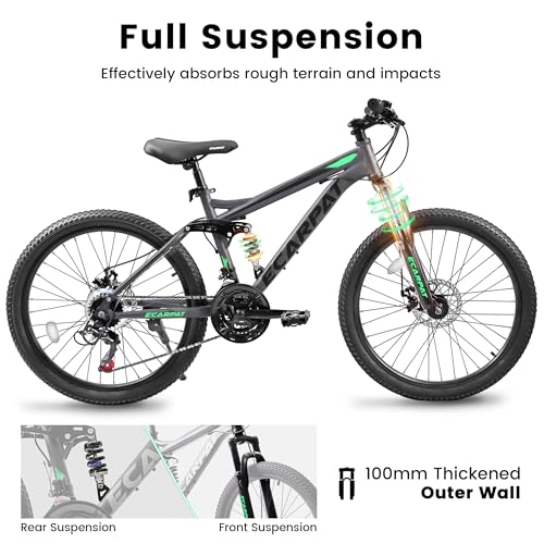 GOWE A2660 Mountain Bike 26 Inch Wheels, 21-Speed Full Suspension Mens Womens Trail Commuter City Mountain Bike, Carbon Steel Frame Disc Brakes Thumb Shifter Front Fork Rear Shock Absorber Bicycles