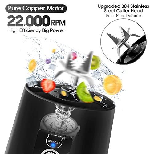 Portable Blender, MIAOKE Smoothie Blender, Personal Mini Juice Blender with Six Blades in 3D, USB Rchargeable Juicer Cup Home/Office/Outdoors (Black)
