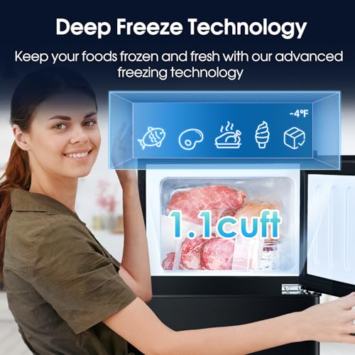3.2 Cu.Ft Mini Fridge with Freezer, Double Door Compact Refrigerator, Small Refrigerator with Freezer, Temperature Control, Adjustable Shelves, Mini Fridge for Office, Bedroom, Dorm, Garage, RV