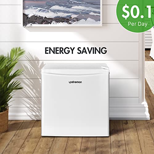 Upstreman 1.7 Cu.ft Mini Fridge with Freezer, Adjustable Thermostat, Energy Saving, Low Noise, Single Door Compact Refrigerator for Dorm, Office, Bedroom, White-FR17