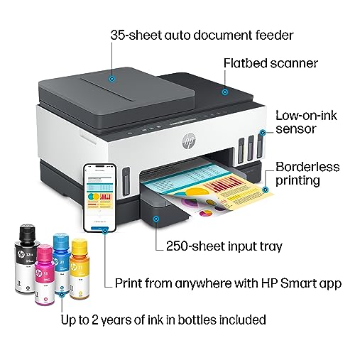 HP Smart -Tank 7301 Wireless All-in-One Cartridge-free Ink Printer, up to 2 years of ink included, mobile print, scan, copy, automatic document feeder (28B70A), Gray