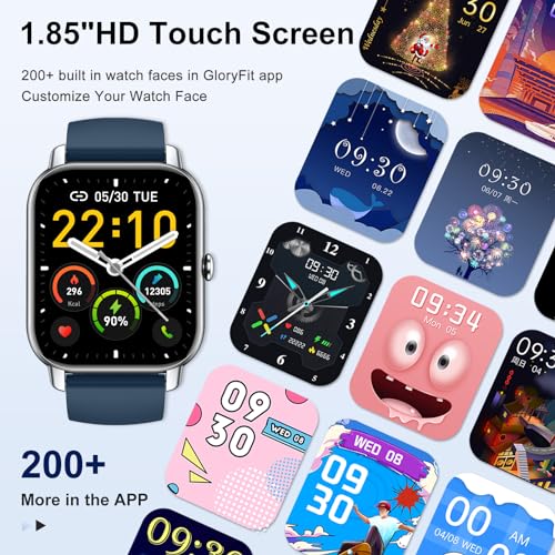 Smart Watch (Answer/Make Calls), 1.85" Smart Watches for Men Women 110+ Sport Modes Fitness Watch with Sleep Heart Rate Monitor, Pedometer, IP68 Waterproof Smartwatch for iOS Android Watch Silver Blue