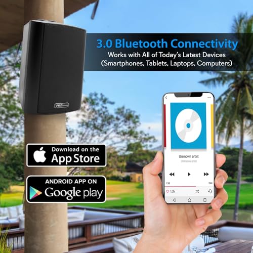 Pyle Pair of Wall Mount Bluetooth Water Resistant 6.5'' Indoor/Outdoor Speaker System, Marine Grade IP44 Rating, Bass Boost, Waterproof, Loud Volume and Enhanced Bass. (Pair, Black)