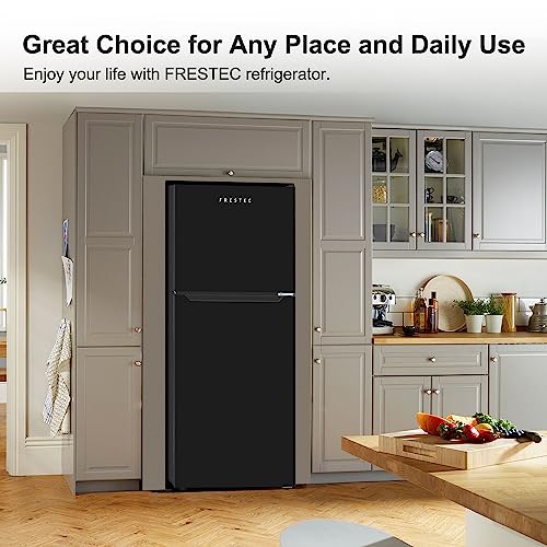 Frestec 12.1 CU' Refrigerator with Freezer, Apartment Size Refrigerator Top Freezer, 2 Door Fridge with Adjustable Thermostat Control, Freestanding, Door Swing, Black (FR 1202 BK)