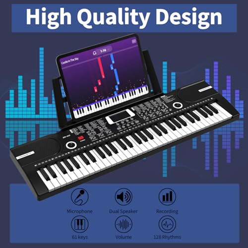 61 key keyboard piano, Electronic Digital Piano with Built-In Speaker Microphone, Sheet Stand and Power Supply, Portable piano Keyboard Gift Teaching for Beginners