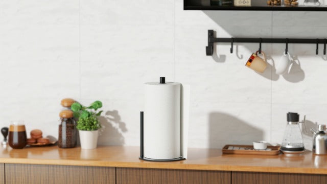 Paper Towel Holder Black Kitchen Roll Holder, Premium Stainless Steel Paper Towel Holder for Kitchen Roll Organize, Countertop Roll Dispenser with Weighted Base