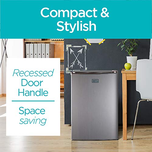 BLACK+DECKER BCRK25V Compact Refrigerator Energy Star Single Door Mini Fridge with Freezer, Cubic Feet, VCM, 2.5 cu.ft, Brushed Metal Finish,Grey