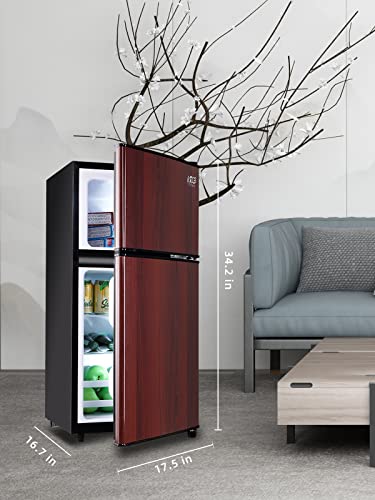 KRIB BLING Compact Refrigerators with Freezer on Top, Mini Fridge with 7- Level Adjustable Thermostat, Small Refrigerator for Apartment, Office, Dorm, Wood