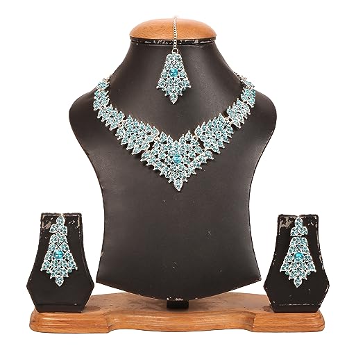 Touchstone Indian Bollywood Tinsel Town Traditional Western Taste Studded Diamond Look Rhinestones Designer Bridal Jewelry Necklace Set For Women