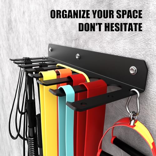 Multi-Purpose Gym Equipment Storage Rack-Heavy-duty 8 Hook, Home Gym Accessories Storage Rack, Barbell Holder Strength Training Free Weight Racks for Resistance Bands Jump Ropes Carabiners Included