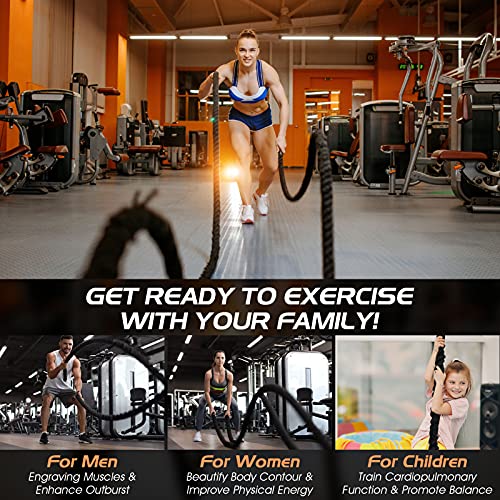 Battle Ropes with Steel Anchor Kit,Heavy Battle Exercise Ropes with Protective Sleeve,1.5in Diameter 30/40/50ft Lengths Polyester Fitness Rope,Full Body Workout Equipment for Home Gym