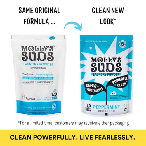 Molly's Suds Original Laundry Detergent Powder | Natural Laundry Detergent Powder for Sensitive Skin | Earth-Derived Ingredients, Stain Fighting | 240 Load (Peppermint)