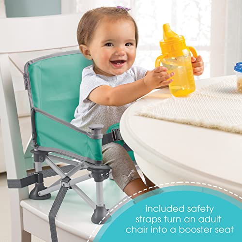 Summer by Bright Starts Pop 'N Sit Portable Booster Chair, Floor Seat, Indoor/Outdoor Use, Compact Fold, Teal, 6 Mos - 3 Yrs