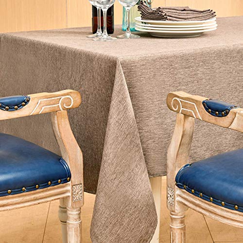 Mebakuk Rectangle Table Cloth Linen Farmhouse Tablecloth Waterproof Anti-Shrink Soft and Wrinkle Resistant Decorative Fabric Table Cover for Kitchen (Flaxen, 52" x 70" (4-6 Seats))