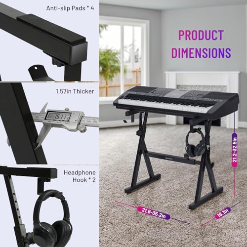 CAHAYA Keyboard Stand Heavy Duty: Z Style Piano Stands Stable and Portable with Height and Width Adjustable Fits for 61 76 88 Keys Electric Pianos CY00366-1